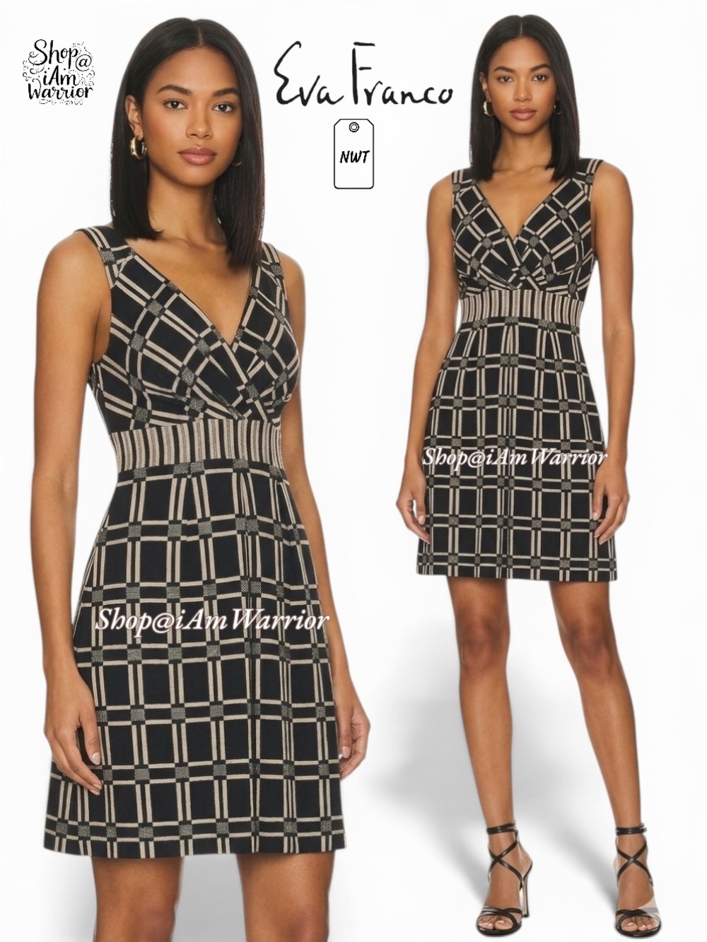 Eva Franco NWT textured windowpane a-line dress *shop@iamwarrior